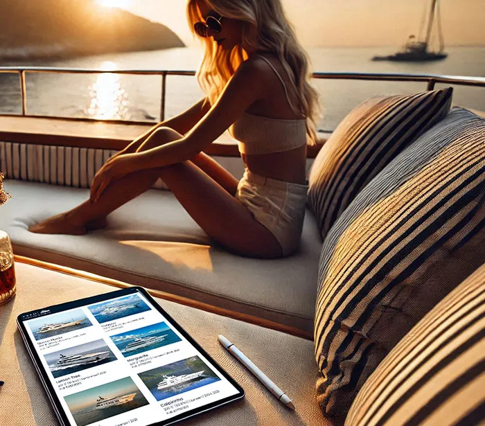 Woman Searching Yachts for Sale Online